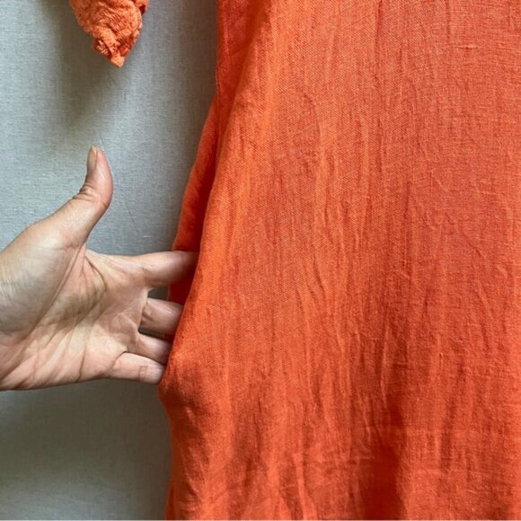 Vibrant Orange 100% Linen Made in Italy Button-Down Tunic Dress Sz XXL 26” PTP - Picture 11 of 13